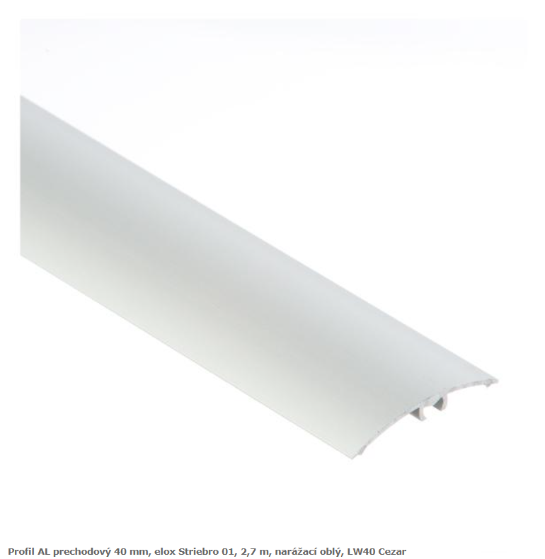 Profil AL prechodový 40mm, elox Striebro 01, 2,7m, narážací oblý,LW40 Cezar